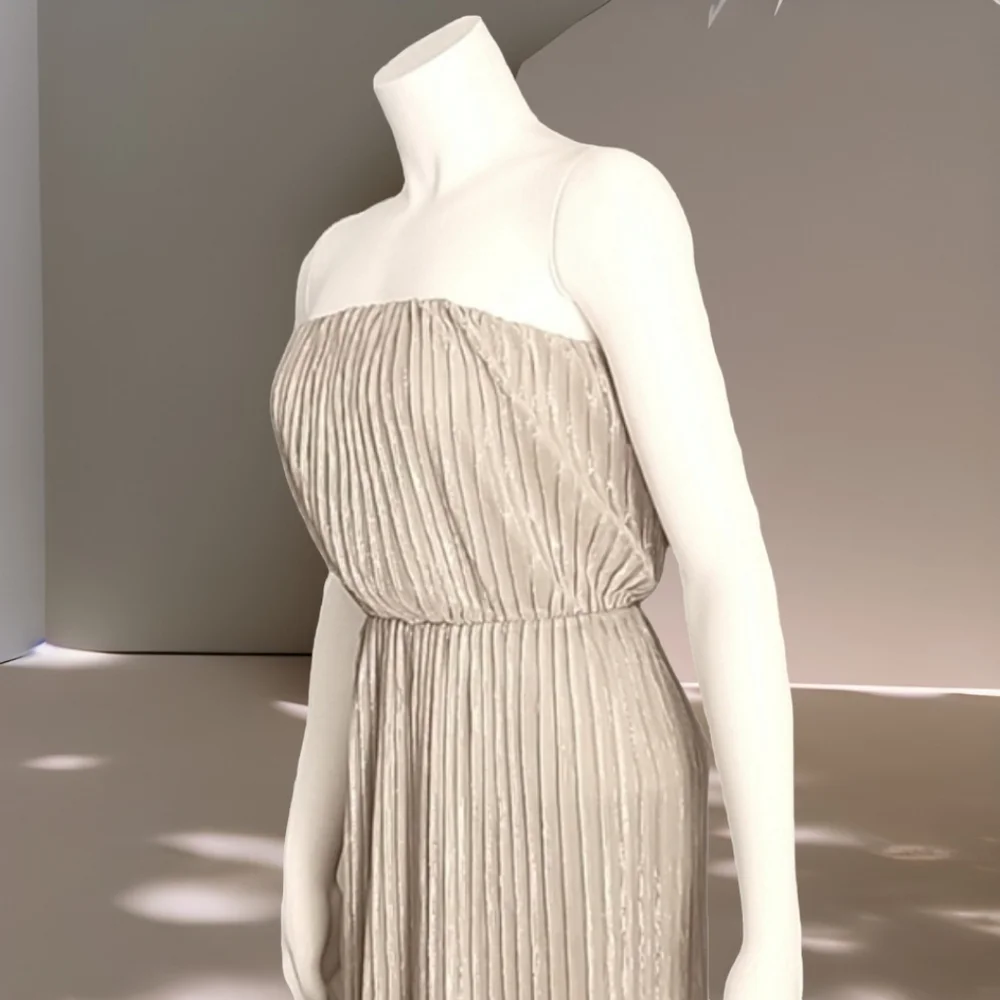 THE LIMITED Champagne Maxi Dress XS Shimmer Tube Top Strapless All Over Pleated